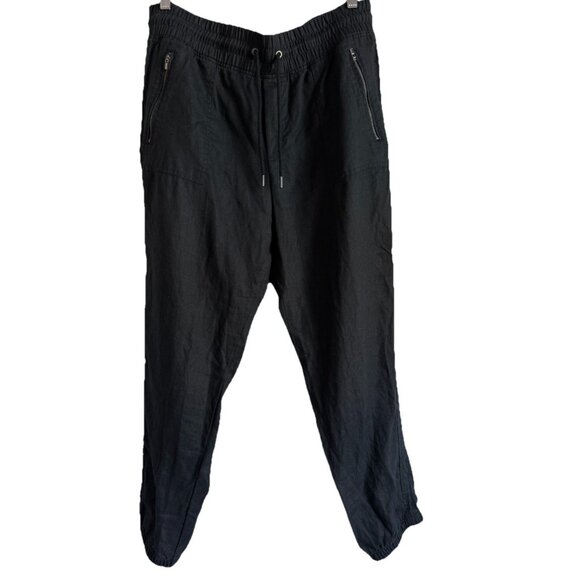 Athleta Women’s Black 100% Linen Cabo Jogger Pull On Pants Beach Coastal Size 14 - Picture 1 of 12